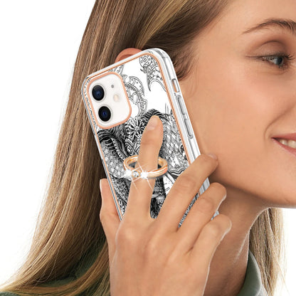 YB IMD Series-20 Style D For iPhone 12 / 12 Pro 6.1 inch IMD Pattern TPU Case 2.0mm Electroplating Phone Kickstand Cover