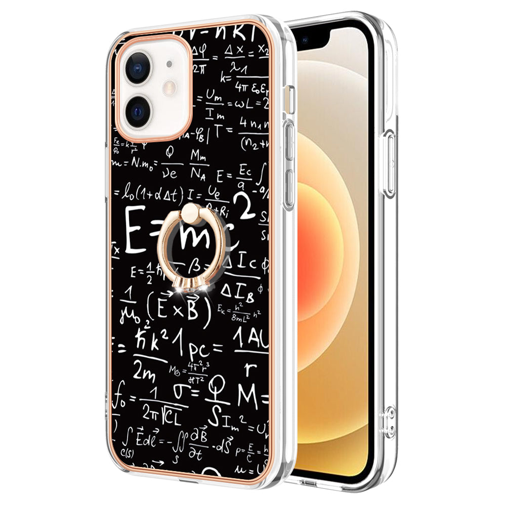 YB IMD Series-20 Style D For iPhone 12 / 12 Pro 6.1 inch IMD Pattern TPU Case 2.0mm Electroplating Phone Kickstand Cover