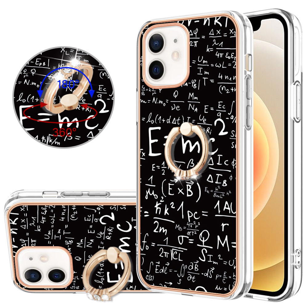 YB IMD Series-20 Style D For iPhone 12 / 12 Pro 6.1 inch IMD Pattern TPU Case 2.0mm Electroplating Phone Kickstand Cover