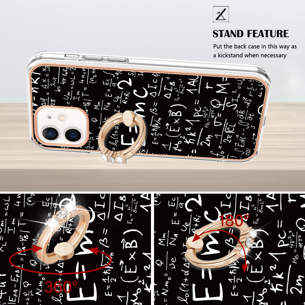 YB IMD Series-20 Style D For iPhone 12 / 12 Pro 6.1 inch IMD Pattern TPU Case 2.0mm Electroplating Phone Kickstand Cover