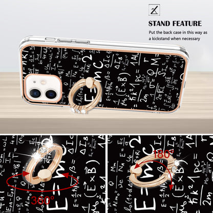 YB IMD Series-20 Style D For iPhone 12 / 12 Pro 6.1 inch IMD Pattern TPU Case 2.0mm Electroplating Phone Kickstand Cover