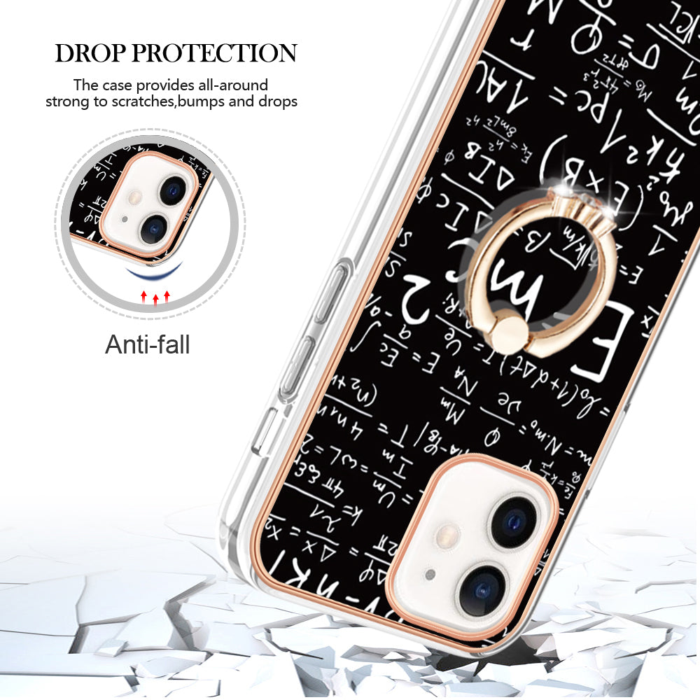 YB IMD Series-20 Style D For iPhone 12 / 12 Pro 6.1 inch IMD Pattern TPU Case 2.0mm Electroplating Phone Kickstand Cover
