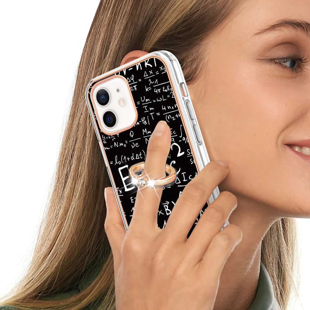 YB IMD Series-20 Style D For iPhone 12 / 12 Pro 6.1 inch IMD Pattern TPU Case 2.0mm Electroplating Phone Kickstand Cover
