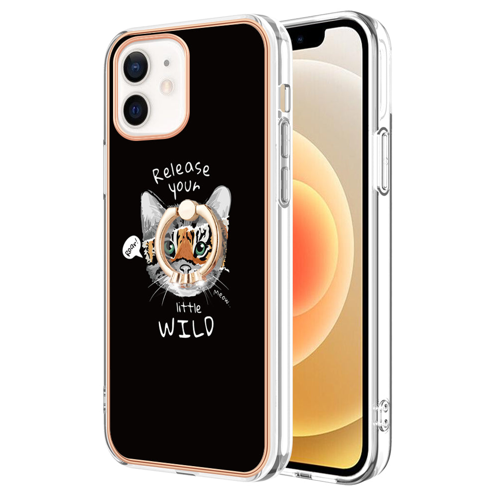 YB IMD Series-20 Style D For iPhone 12 / 12 Pro 6.1 inch IMD Pattern TPU Case 2.0mm Electroplating Phone Kickstand Cover