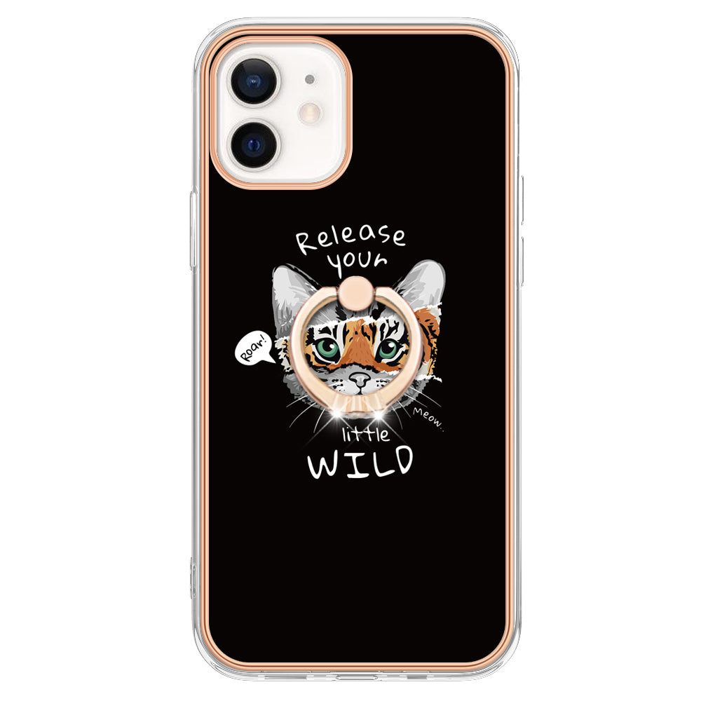 YB IMD Series-20 Style D For iPhone 12 / 12 Pro 6.1 inch IMD Pattern TPU Case 2.0mm Electroplating Phone Kickstand Cover