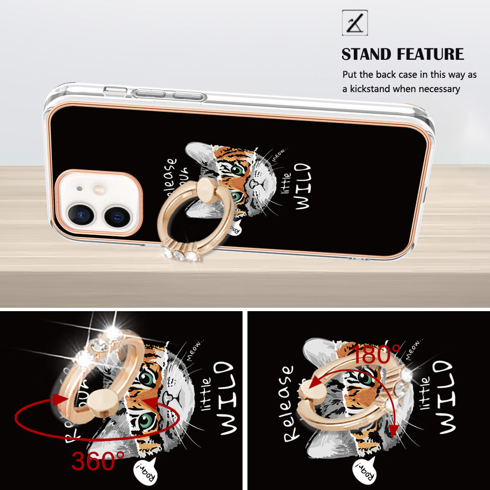 YB IMD Series-20 Style D For iPhone 12 / 12 Pro 6.1 inch IMD Pattern TPU Case 2.0mm Electroplating Phone Kickstand Cover