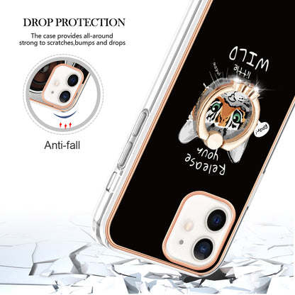 YB IMD Series-20 Style D For iPhone 12 / 12 Pro 6.1 inch IMD Pattern TPU Case 2.0mm Electroplating Phone Kickstand Cover
