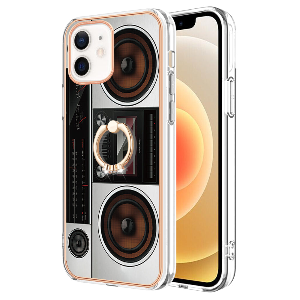 YB IMD Series-20 Style D For iPhone 12 / 12 Pro 6.1 inch IMD Pattern TPU Case 2.0mm Electroplating Phone Kickstand Cover