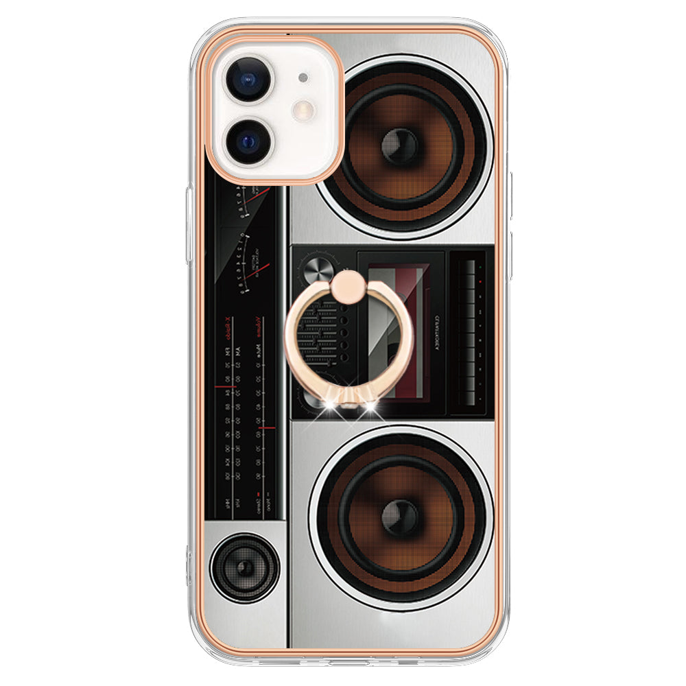 YB IMD Series-20 Style D For iPhone 12 / 12 Pro 6.1 inch IMD Pattern TPU Case 2.0mm Electroplating Phone Kickstand Cover