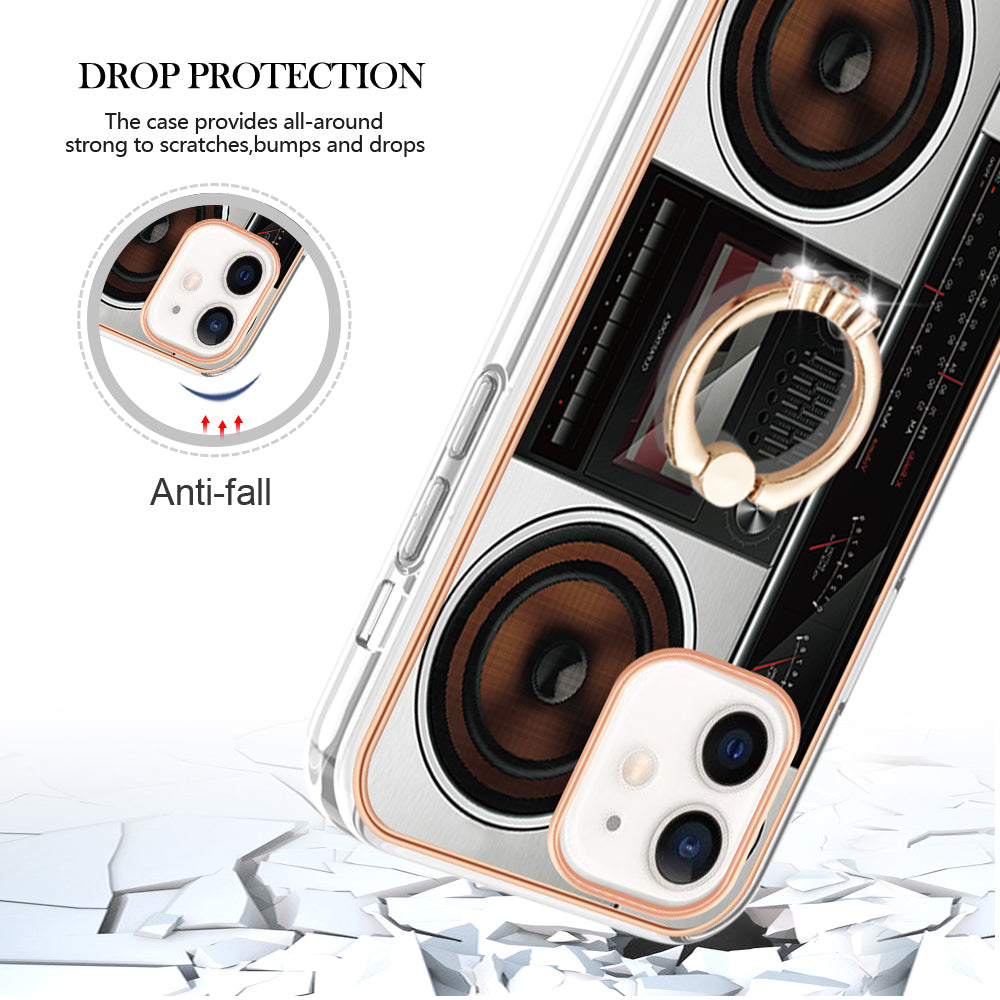 YB IMD Series-20 Style D For iPhone 12 / 12 Pro 6.1 inch IMD Pattern TPU Case 2.0mm Electroplating Phone Kickstand Cover
