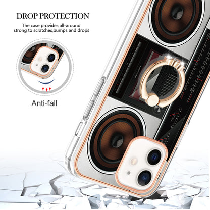 YB IMD Series-20 Style D For iPhone 12 / 12 Pro 6.1 inch IMD Pattern TPU Case 2.0mm Electroplating Phone Kickstand Cover