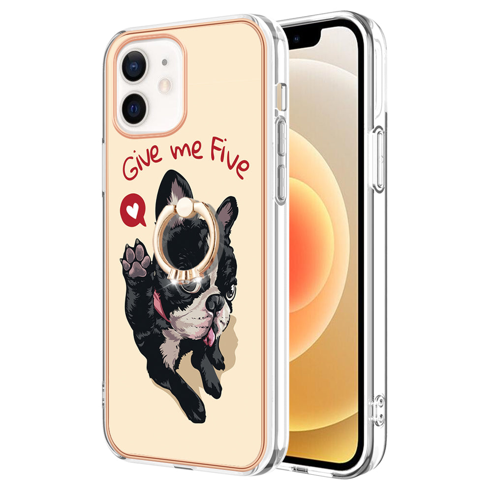 YB IMD Series-20 Style D For iPhone 12 / 12 Pro 6.1 inch IMD Pattern TPU Case 2.0mm Electroplating Phone Kickstand Cover