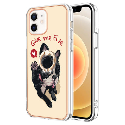 YB IMD Series-20 Style D For iPhone 12 / 12 Pro 6.1 inch IMD Pattern TPU Case 2.0mm Electroplating Phone Kickstand Cover