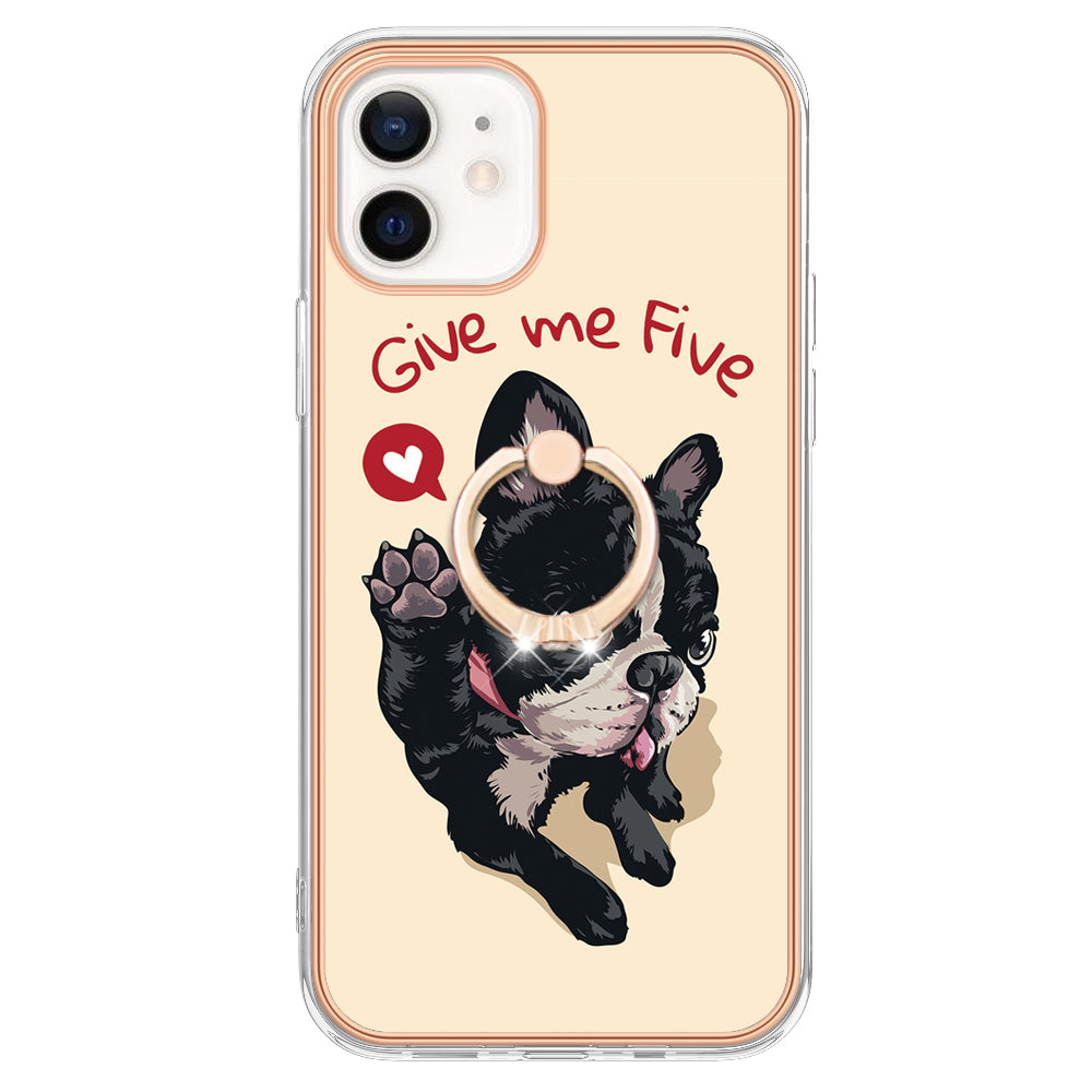YB IMD Series-20 Style D For iPhone 12 / 12 Pro 6.1 inch IMD Pattern TPU Case 2.0mm Electroplating Phone Kickstand Cover
