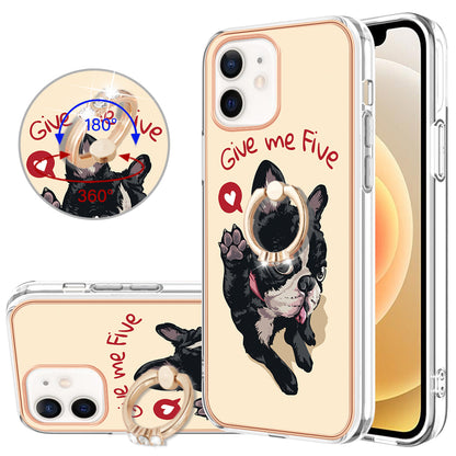 YB IMD Series-20 Style D For iPhone 12 / 12 Pro 6.1 inch IMD Pattern TPU Case 2.0mm Electroplating Phone Kickstand Cover