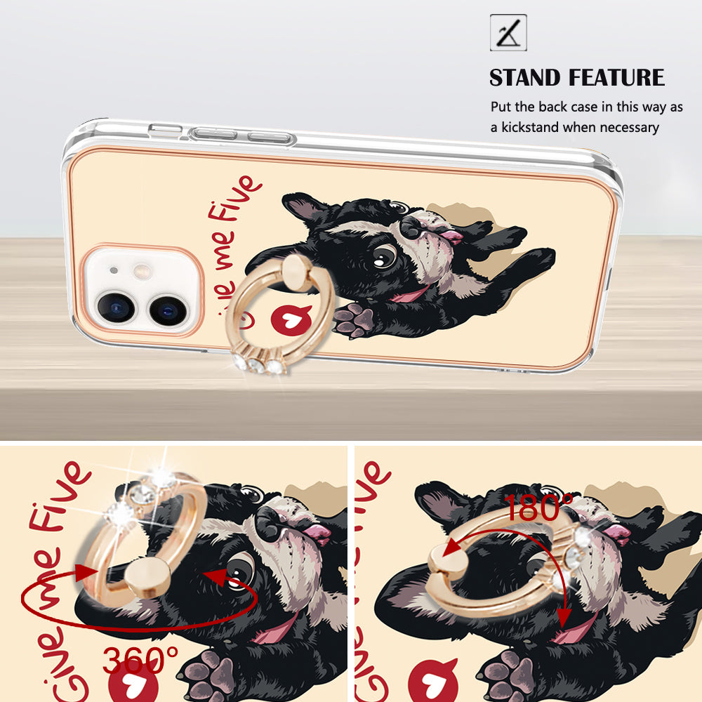 YB IMD Series-20 Style D For iPhone 12 / 12 Pro 6.1 inch IMD Pattern TPU Case 2.0mm Electroplating Phone Kickstand Cover