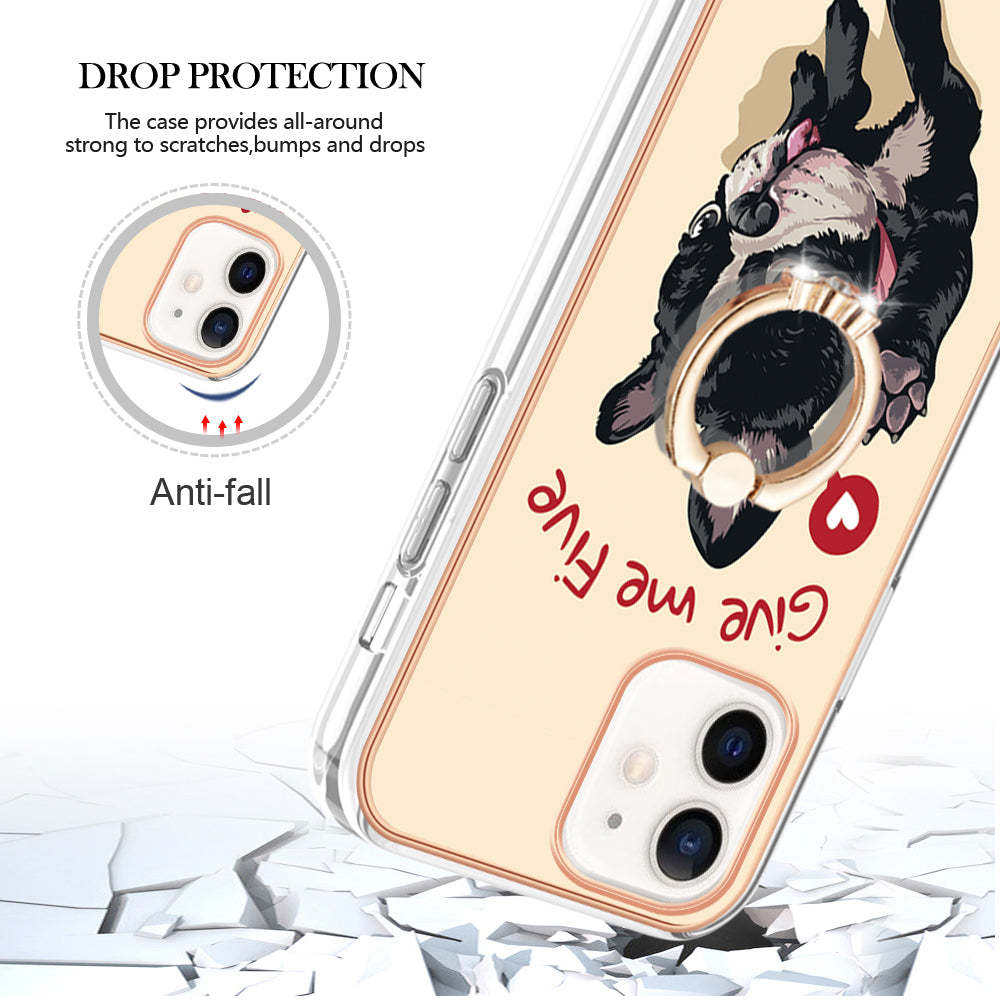 YB IMD Series-20 Style D For iPhone 12 / 12 Pro 6.1 inch IMD Pattern TPU Case 2.0mm Electroplating Phone Kickstand Cover