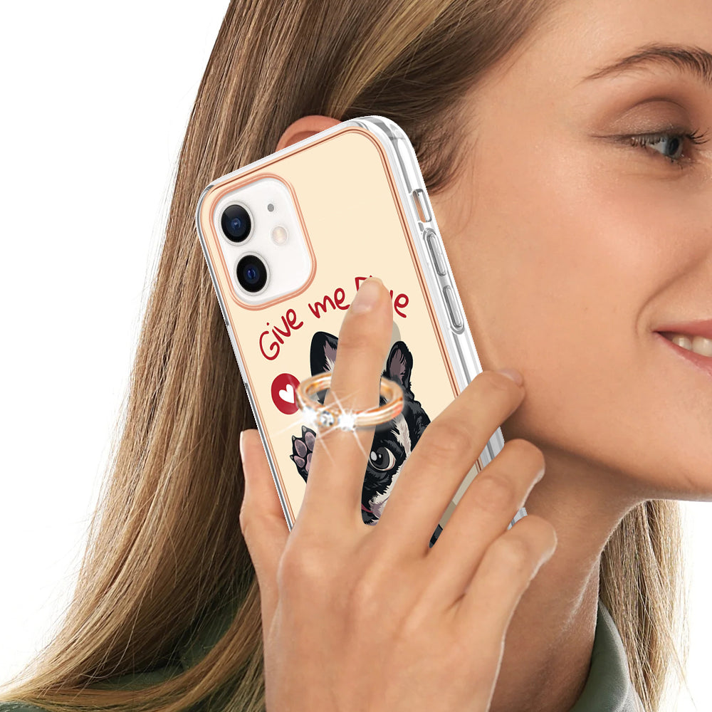 YB IMD Series-20 Style D For iPhone 12 / 12 Pro 6.1 inch IMD Pattern TPU Case 2.0mm Electroplating Phone Kickstand Cover