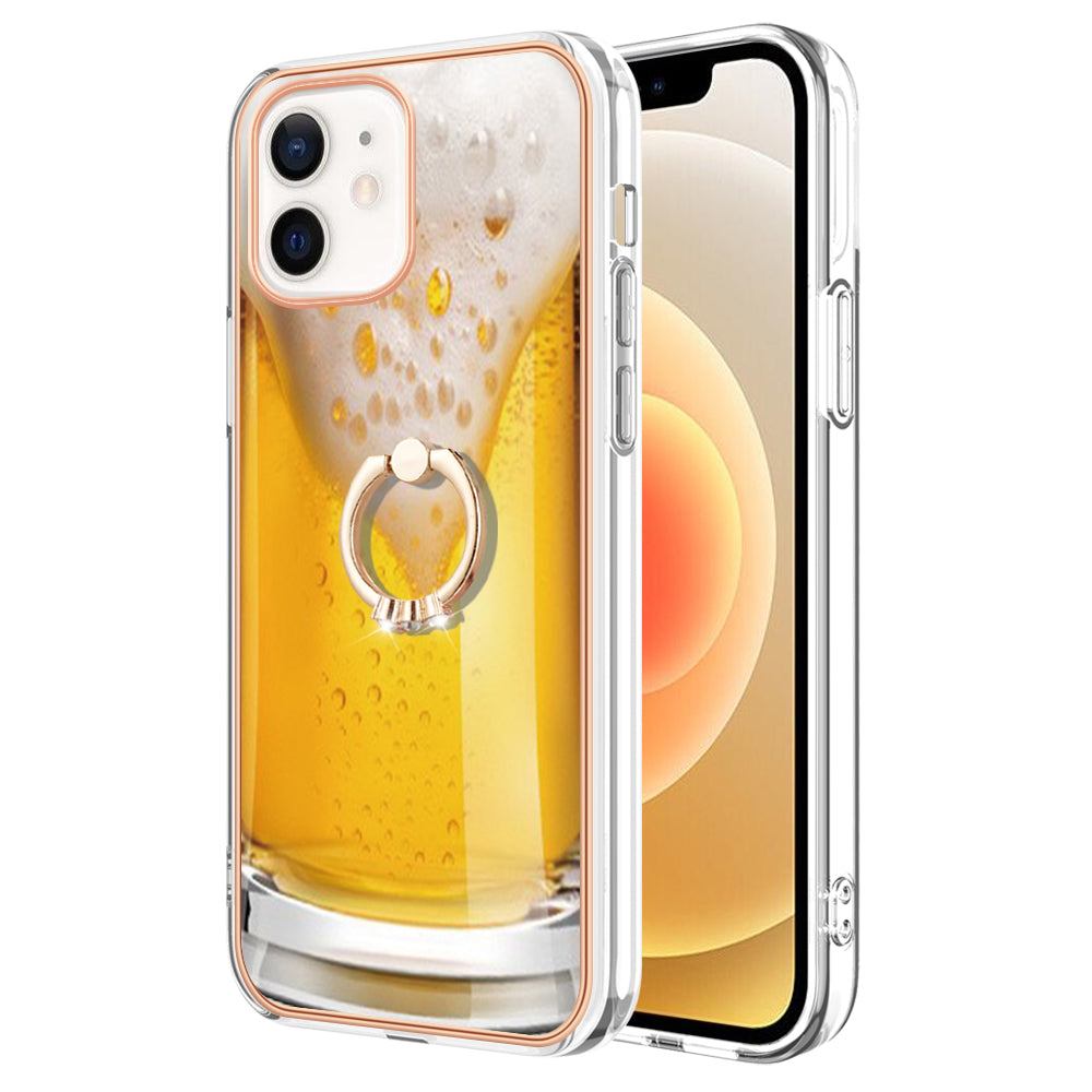 YB IMD Series-20 Style D For iPhone 12 / 12 Pro 6.1 inch IMD Pattern TPU Case 2.0mm Electroplating Phone Kickstand Cover