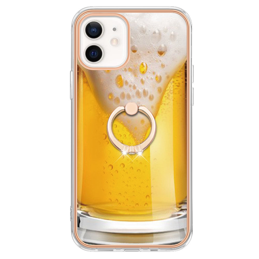 YB IMD Series-20 Style D For iPhone 12 / 12 Pro 6.1 inch IMD Pattern TPU Case 2.0mm Electroplating Phone Kickstand Cover