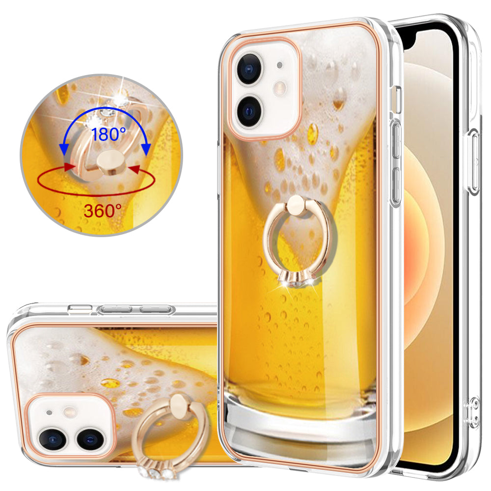YB IMD Series-20 Style D For iPhone 12 / 12 Pro 6.1 inch IMD Pattern TPU Case 2.0mm Electroplating Phone Kickstand Cover