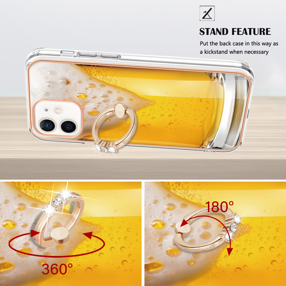 YB IMD Series-20 Style D For iPhone 12 / 12 Pro 6.1 inch IMD Pattern TPU Case 2.0mm Electroplating Phone Kickstand Cover