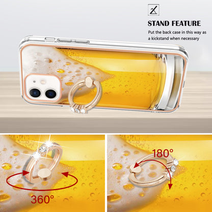 YB IMD Series-20 Style D For iPhone 12 / 12 Pro 6.1 inch IMD Pattern TPU Case 2.0mm Electroplating Phone Kickstand Cover