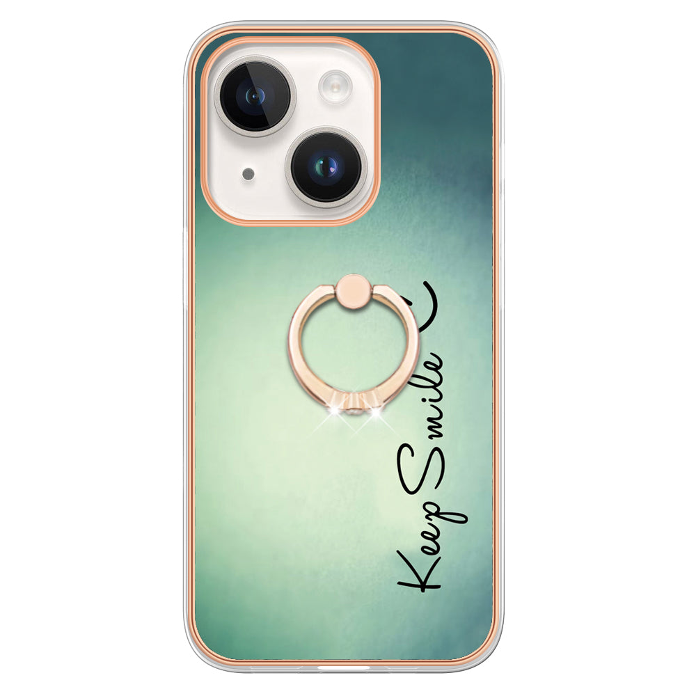 YB IMD Series-20 Style D IMD Pattern Kickstand Phone Case for iPhone 14 Plus 2.0mm Electroplating Soft TPU Cover