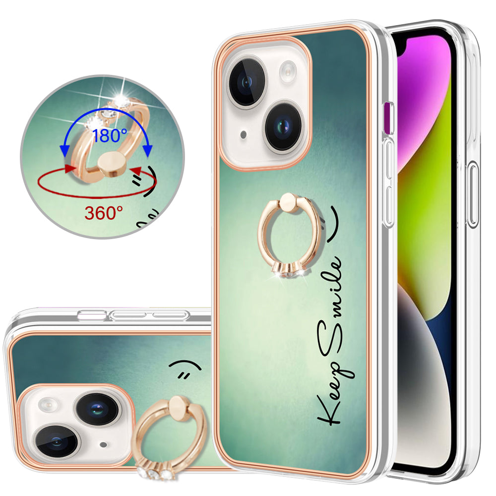 YB IMD Series-20 Style D IMD Pattern Kickstand Phone Case for iPhone 14 Plus 2.0mm Electroplating Soft TPU Cover