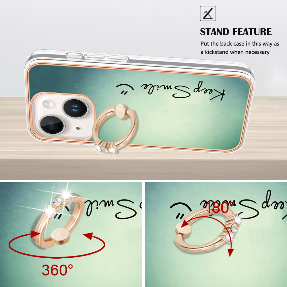 YB IMD Series-20 Style D IMD Pattern Kickstand Phone Case for iPhone 14 Plus 2.0mm Electroplating Soft TPU Cover