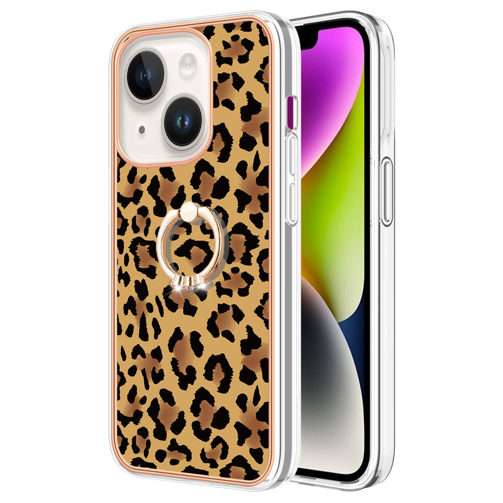 YB IMD Series-20 Style D IMD Pattern Kickstand Phone Case for iPhone 14 Plus 2.0mm Electroplating Soft TPU Cover
