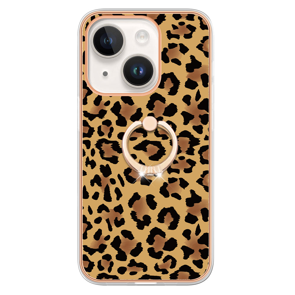 YB IMD Series-20 Style D IMD Pattern Kickstand Phone Case for iPhone 14 Plus 2.0mm Electroplating Soft TPU Cover