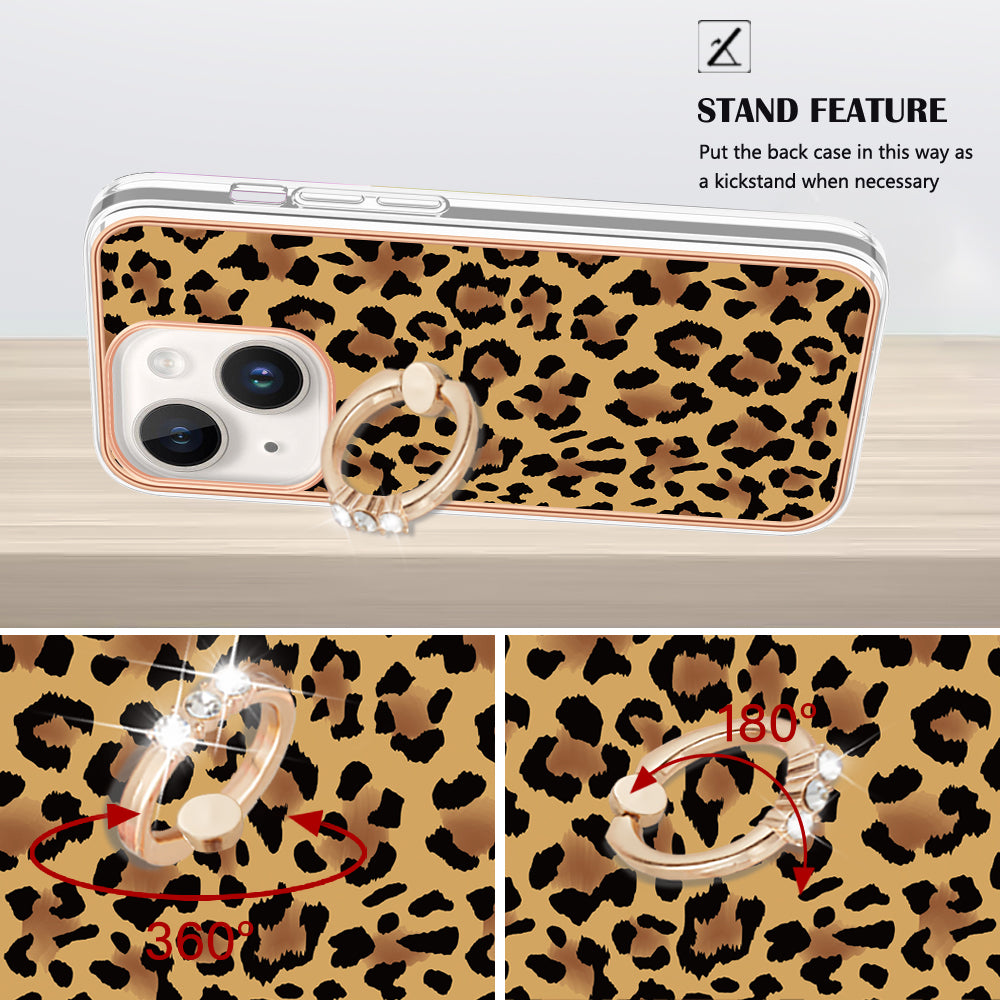 YB IMD Series-20 Style D IMD Pattern Kickstand Phone Case for iPhone 14 Plus 2.0mm Electroplating Soft TPU Cover