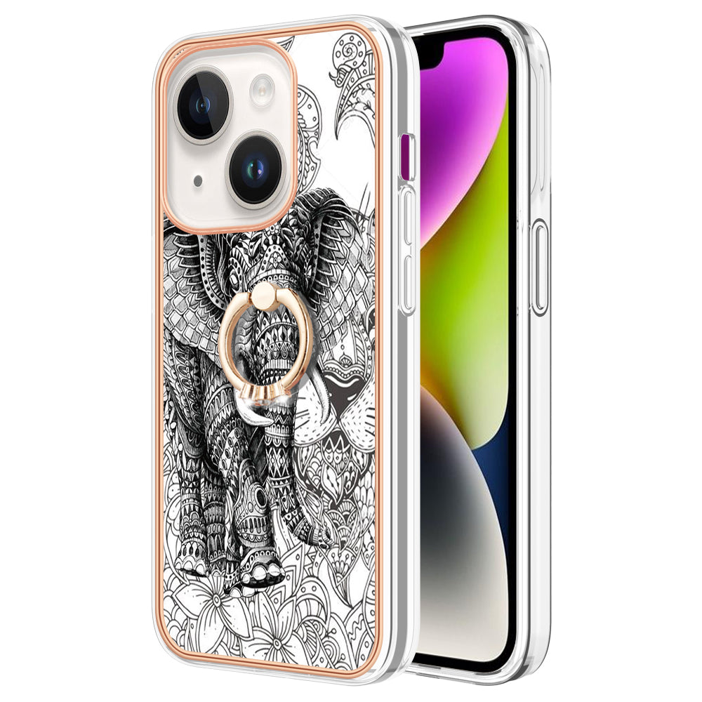 YB IMD Series-20 Style D IMD Pattern Kickstand Phone Case for iPhone 14 Plus 2.0mm Electroplating Soft TPU Cover