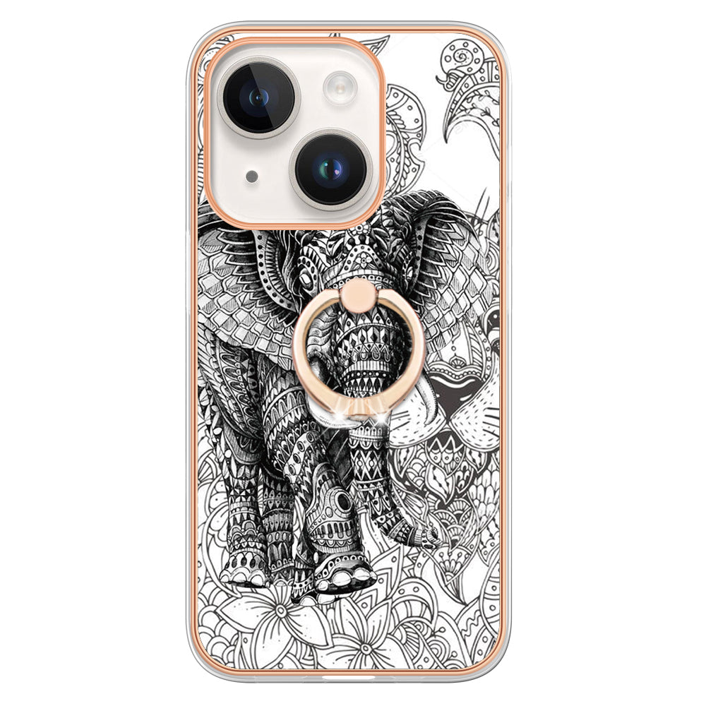 YB IMD Series-20 Style D IMD Pattern Kickstand Phone Case for iPhone 14 Plus 2.0mm Electroplating Soft TPU Cover