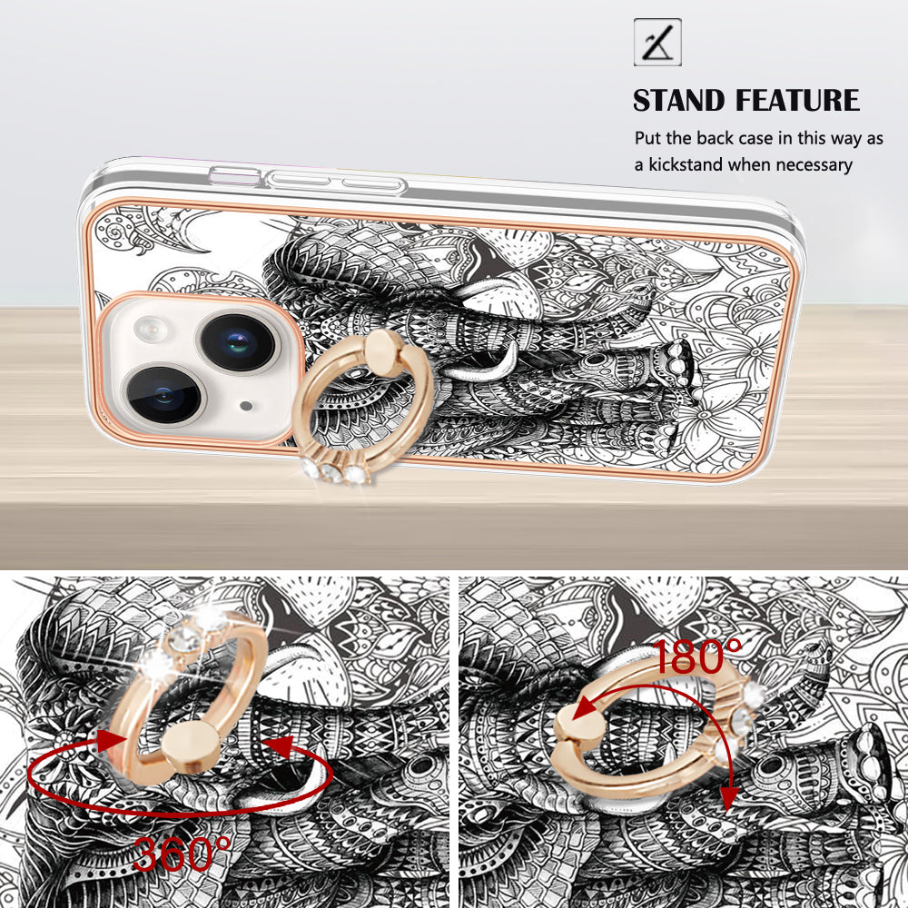 YB IMD Series-20 Style D IMD Pattern Kickstand Phone Case for iPhone 14 Plus 2.0mm Electroplating Soft TPU Cover