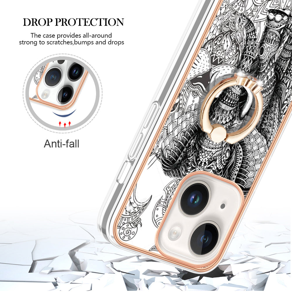 YB IMD Series-20 Style D IMD Pattern Kickstand Phone Case for iPhone 14 Plus 2.0mm Electroplating Soft TPU Cover
