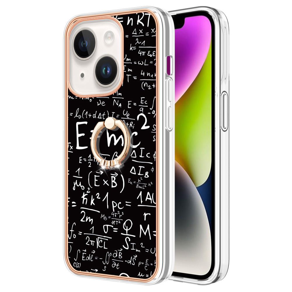 YB IMD Series-20 Style D IMD Pattern Kickstand Phone Case for iPhone 14 Plus 2.0mm Electroplating Soft TPU Cover