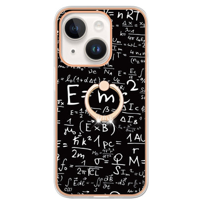 YB IMD Series-20 Style D IMD Pattern Kickstand Phone Case for iPhone 14 Plus 2.0mm Electroplating Soft TPU Cover