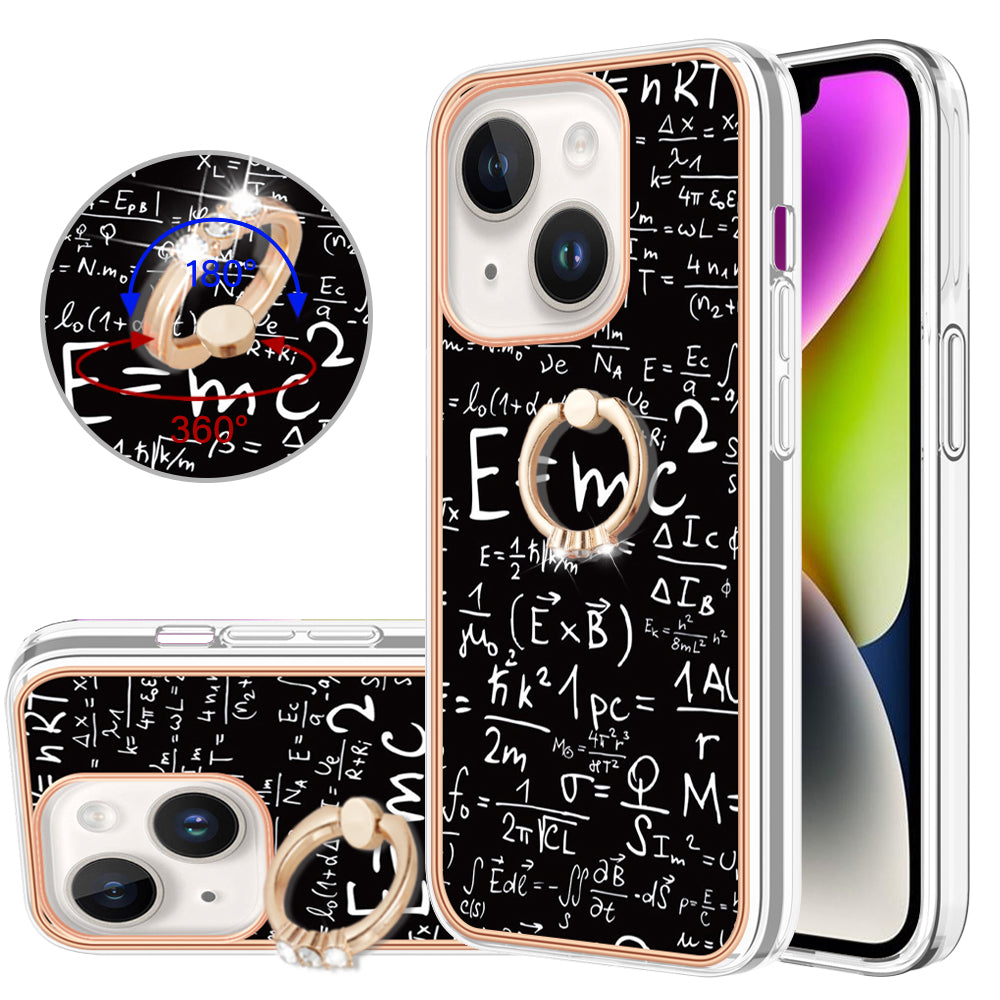 YB IMD Series-20 Style D IMD Pattern Kickstand Phone Case for iPhone 14 Plus 2.0mm Electroplating Soft TPU Cover