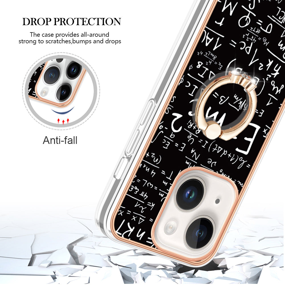 YB IMD Series-20 Style D IMD Pattern Kickstand Phone Case for iPhone 14 Plus 2.0mm Electroplating Soft TPU Cover