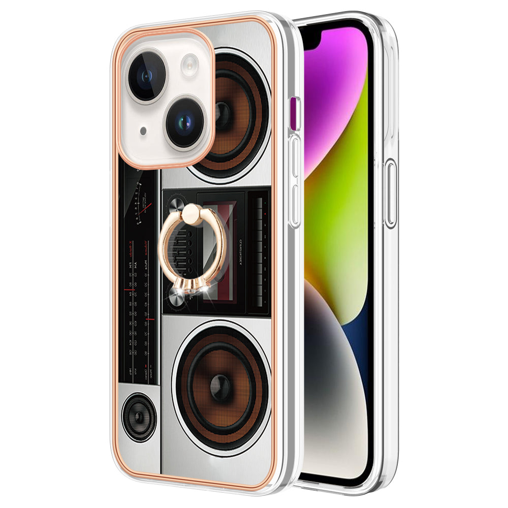YB IMD Series-20 Style D IMD Pattern Kickstand Phone Case for iPhone 14 Plus 2.0mm Electroplating Soft TPU Cover