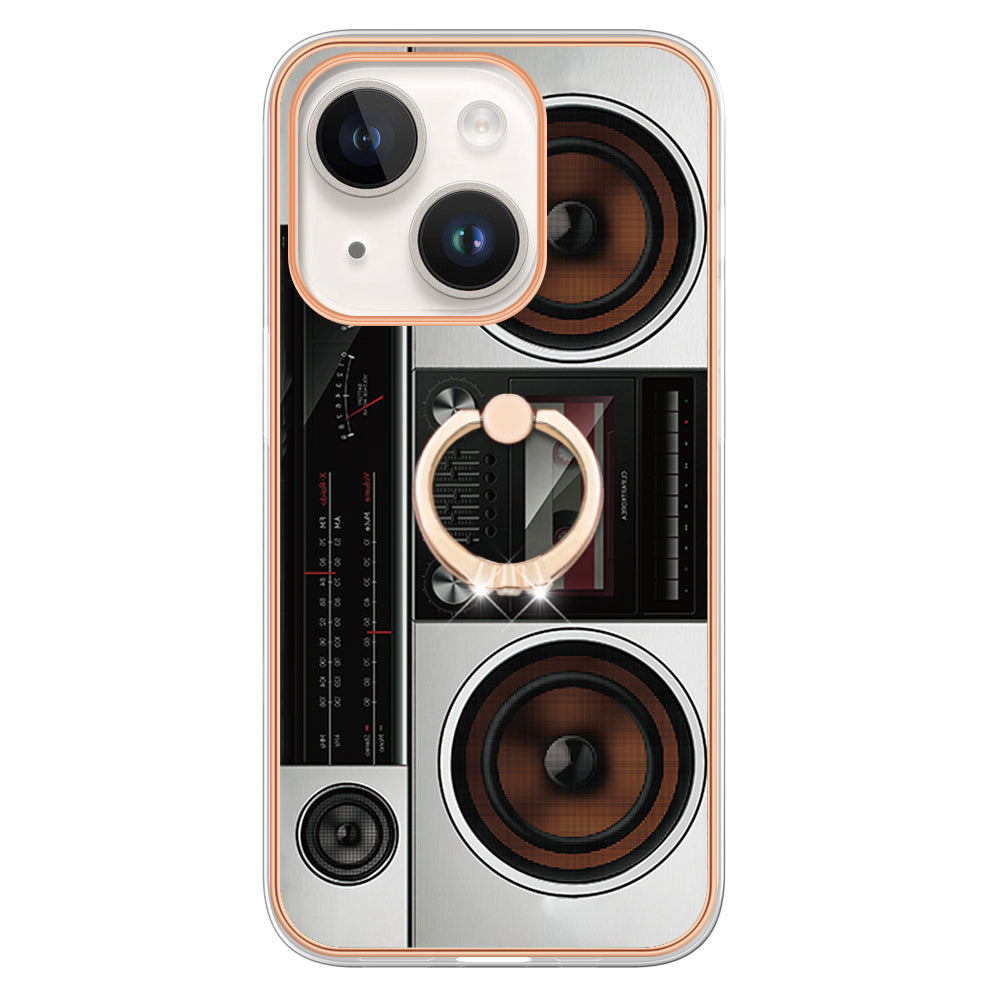 YB IMD Series-20 Style D IMD Pattern Kickstand Phone Case for iPhone 14 Plus 2.0mm Electroplating Soft TPU Cover