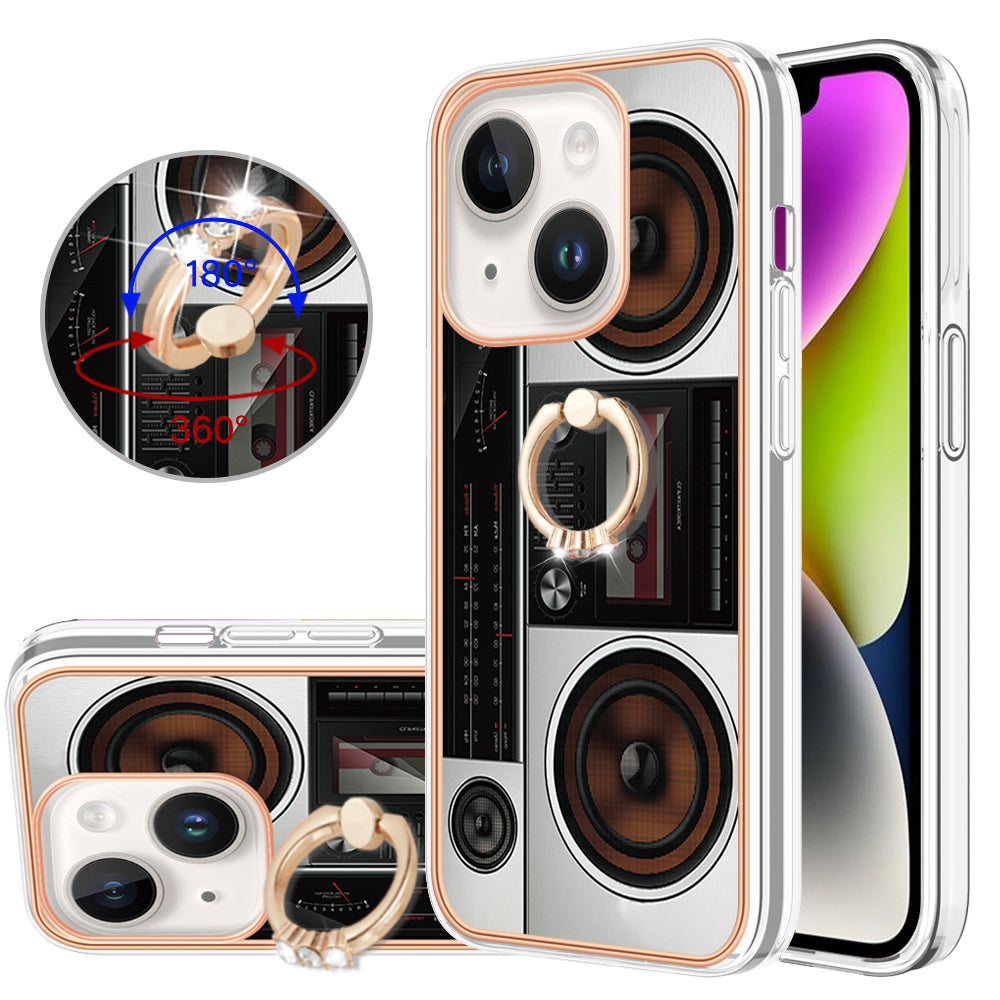 YB IMD Series-20 Style D IMD Pattern Kickstand Phone Case for iPhone 14 Plus 2.0mm Electroplating Soft TPU Cover