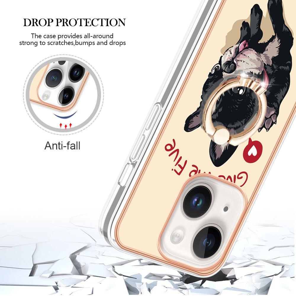 YB IMD Series-20 Style D IMD Pattern Kickstand Phone Case for iPhone 14 Plus 2.0mm Electroplating Soft TPU Cover