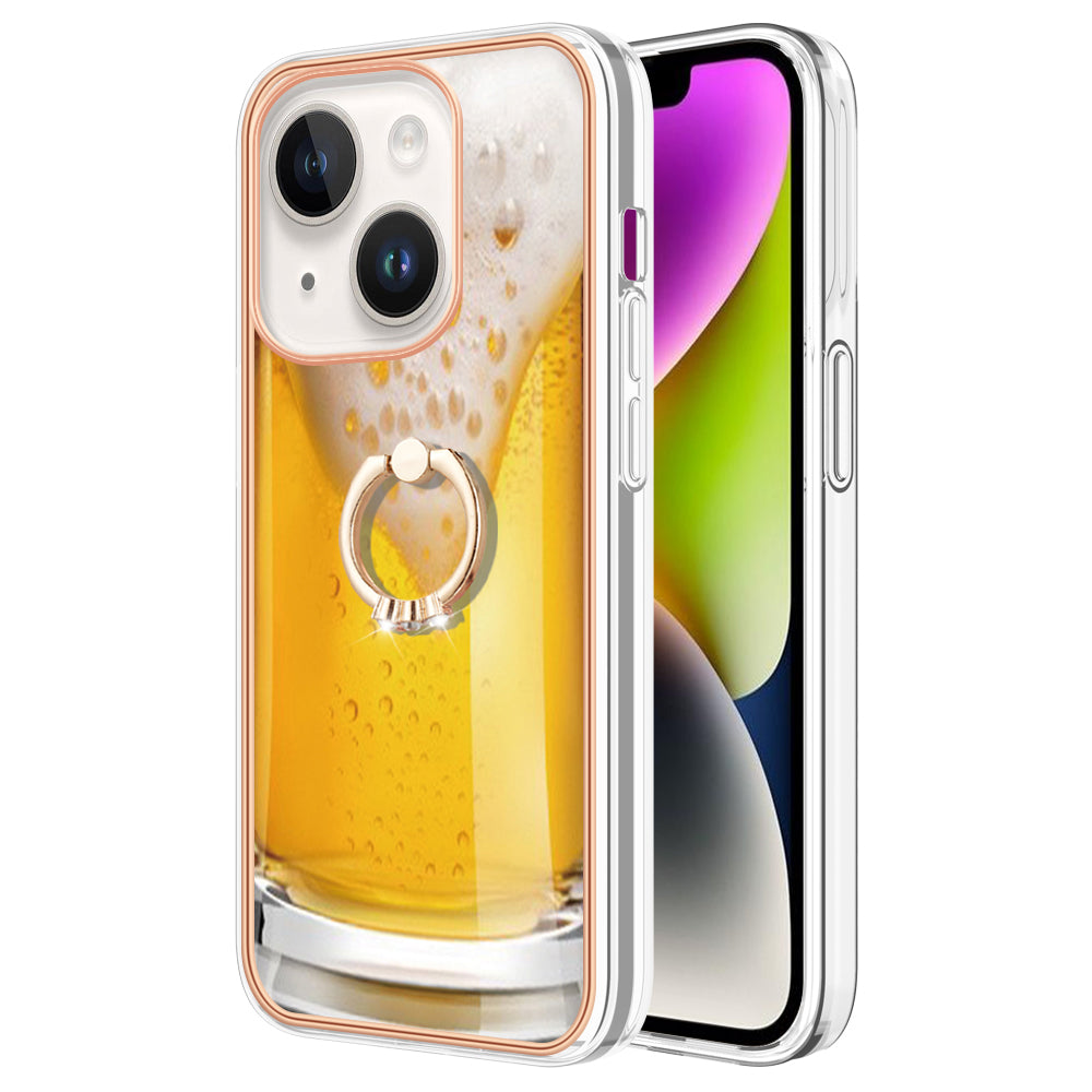 YB IMD Series-20 Style D IMD Pattern Kickstand Phone Case for iPhone 14 Plus 2.0mm Electroplating Soft TPU Cover