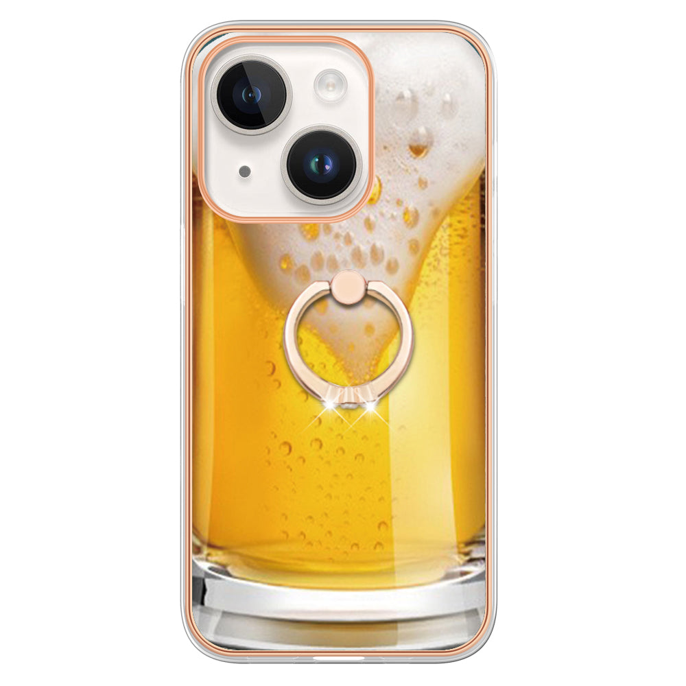 YB IMD Series-20 Style D IMD Pattern Kickstand Phone Case for iPhone 14 Plus 2.0mm Electroplating Soft TPU Cover