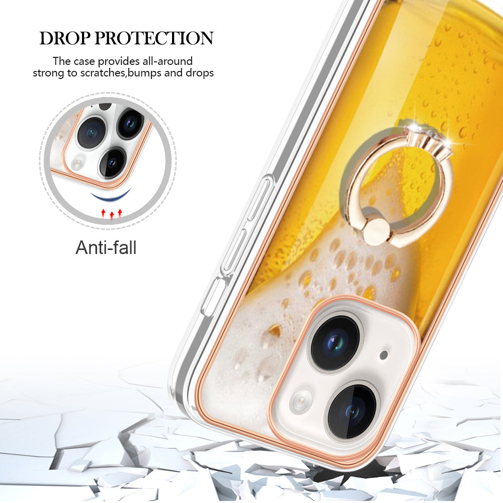 YB IMD Series-20 Style D IMD Pattern Kickstand Phone Case for iPhone 14 Plus 2.0mm Electroplating Soft TPU Cover