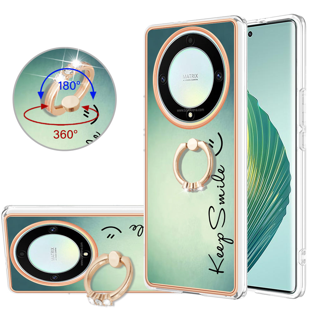 YB IMD Series-20 Style D Electroplate Case for Honor X9a 5G / Magic5 Lite 5G , Kickstand IMD 2.0mm Soft TPU Phone Cover