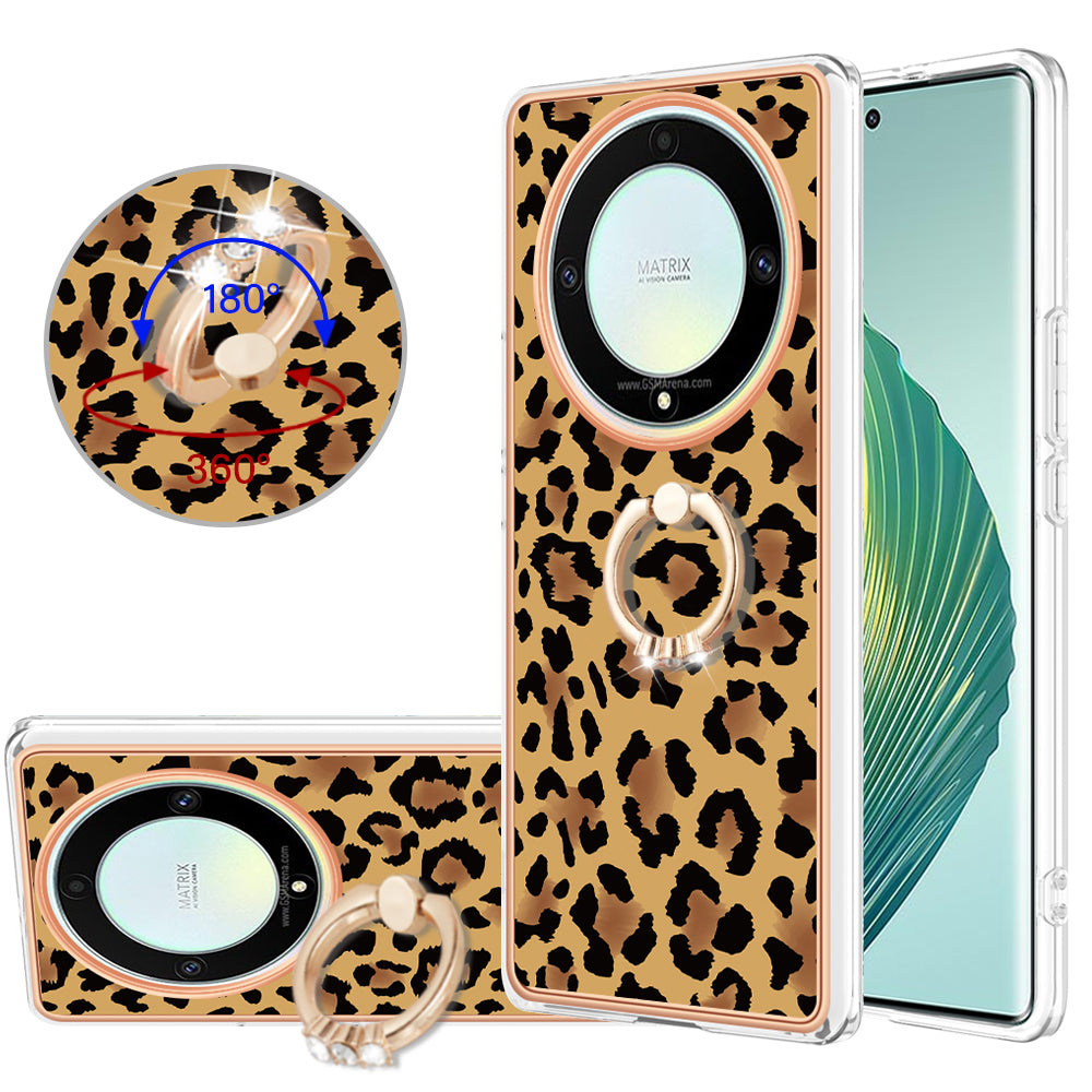 YB IMD Series-20 Style D Electroplate Case for Honor X9a 5G / Magic5 Lite 5G , Kickstand IMD 2.0mm Soft TPU Phone Cover